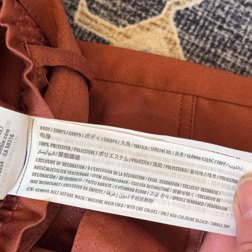 Abercrombie & Fitch Paperbag High-Waist Pull-On Satin Pants Rust Orange Womens L - Picture 8 of 10